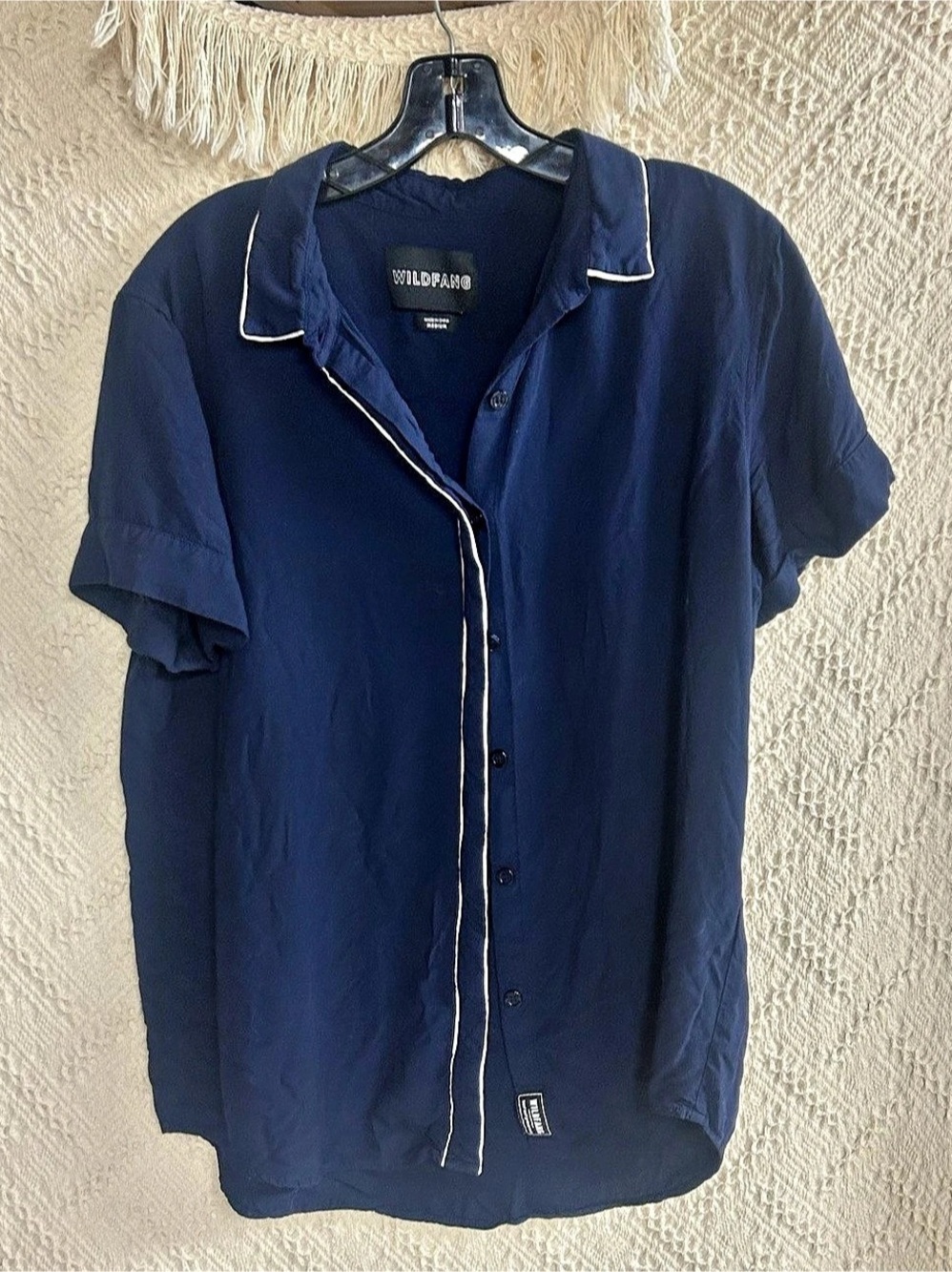 Navy flowy Button-Up Shirt Size Medium, rayon